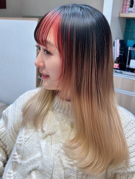 ステラバイケンジ(STELLA by KENJE) 韓国風レイヤーカット艶カラーローズブラウン前髪カット