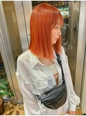 オレンジカラー　オレンジベージュ　ウルフカット　ボブ