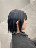 アンブレラカラー インナーカラー インナーブルー ぱつっとボブ