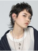 クールショートレイヤーウルフ黒髪パンクカットユニセックス