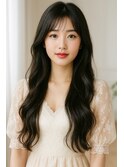 上品な艶ウエーブに顔周りで抜け感を演出するロングスタイル☆