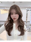 韓国顔まわりレイヤーカットグレージュオリーブベージュブラウン