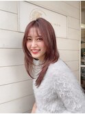 大人可愛いふんわりバングレイヤーミディショコラピンク梅ヶ丘