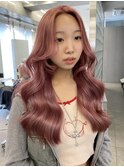 ミルクティーピンクアッシュベージュダブルカラー韓国風レイヤー