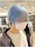 ハイトーンカラー/ペールブルー/ショートウルフ/池袋