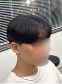 フェザーパーマ/グレーブルーカラー／刈り上げショートパンク