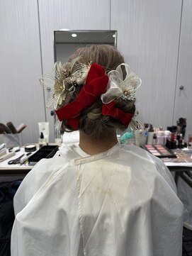 エアー 横浜(AIR) 【湯田】成人式ヘアセットシニヨンリボン