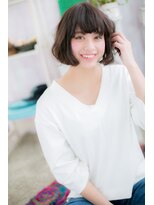ミック ヘアアンドメイク アップ 駒込店(miq Hair&Make up)&nbsp;黒髪も◎アッシュブラックくせ毛風ニュアンス前下がりボブc1