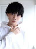 MEN'SHAIR束感ショートアッシュブラック波巻きマッシュパーマ