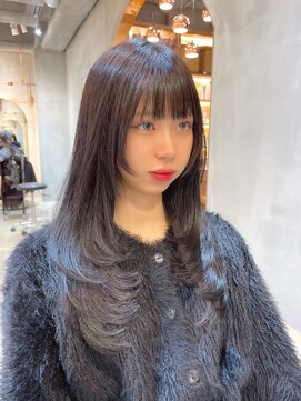 ロンド エスポワール 錦糸町(Lond espoir) 黒髪レイヤーロンググレーベージュ前髪パーマ【韓国ヘア鈴木颯】