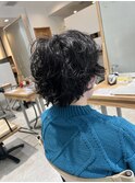 カジュアルショートカーリーパーマ×黒髪暗髪