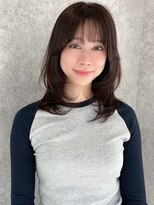 アイリス 天文館店(AIRIS) ミディアムレイヤー 顔周りカットダークブラウン 前髪カット
