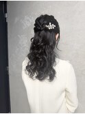 【黒髪シンプルハーフアップ】ヘアアレンジヘアセットカチモリ