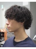 前上がりウルフシャドウパーマ波巻きスパイラルパーマ