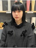 ブルーブラック 就活カラー ワイドバング 前髪カット 暗髪