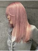ダブルカラーピンクベージュピンクブラウンカラーレイヤーカット