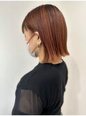 艶髪オレンジュカラー×切りっぱなしボブ