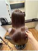 髪質改善酸性ストレート大人ロングデザインカラー柔らかブラウン