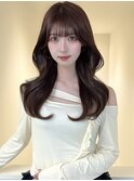 韓国くびれ巻きオリーブベージュ透明感ロングレイヤー