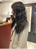 ニュアンスパーマ レイヤー ロングパーマ 黒髪 顔周りレイヤー