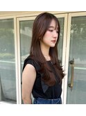 ロング　レイヤーカット　顔周りカット　ブラウン　表参道