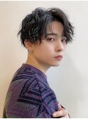 波巻きツイストスパイラルパーマツーブロック刈り上げ