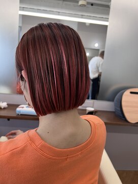 シカ 神戸三宮元町店(Cica) ボブ ピンク オレンジ ブリーチ ハイライト 三宮 元町