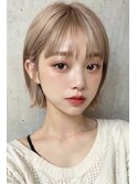韓国切りっぱなしボブ×ミルクティーベージュ