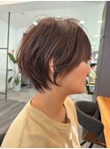 小顔カットショートボブ大人可愛いアッシュオリーブ20代30代40代