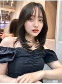 ミディアムレイヤー　韓国　ハッシュカット　レイヤーカット