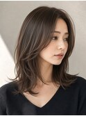 レイヤー ミディアム 顔周りカット 白髪染め 透明感 40代50代