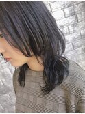 ミニウルフ/くすみブルー/流れるレイヤー/インナーハイライト