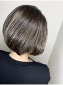 アッシュグレー_マロンベージュ Aラインボブ かきあげ