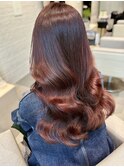 韓国巻きレイヤーカットレッドカラートリートメント