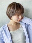 大人ショートボブ_グレージュカラーボブウルフ_38595