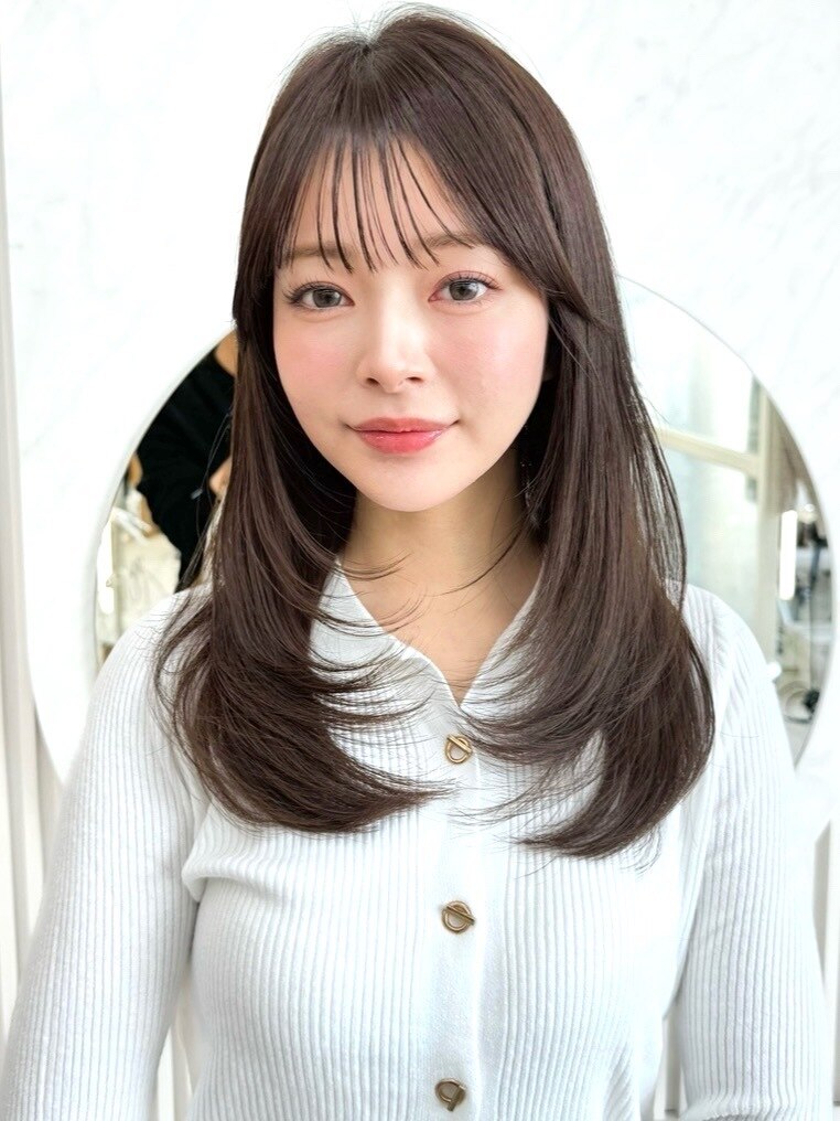 2wayバング前髪 シースルー セミロング ワンカールヘア 顔周り