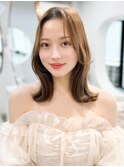 くびれヘアアプリコットオレンジ夏ヘアハイライトカラー