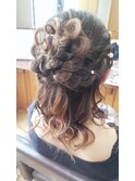 結婚式お呼ばれ 編み込みお花ヘア(^O^)