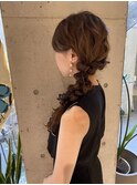 大人ガーリー三つ編みサイドポニーテール二次会
