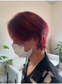 ウルフカット×ワインレッドカラー