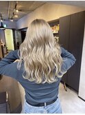 nバレイヤージュ、ハイライト、レイヤーロング、グレーベージュ