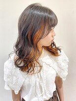 フォーク FOLK&nbsp;【FOLK】透明感インナーオレンジ☆似合わせゆる巻きロング♪