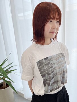 イノセントヘア(innocent.hair) オレンジカラーぱっつん前髪ベビーピンク