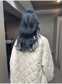 ブルージュブルーカラーネビージュくすみブルー胸上ダブルカラー