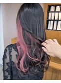 デザインカラー黒髪インナーカラーピンクアンブレラカラー韓国