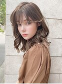 顔型別ヘアスタイル小顔セミディマロンベージュ30代吉祥寺