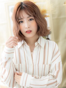 カバーヘア イヴ 戸頭店(COVER HAIR EVE) ミルクティーピンクくせ毛風ゆるふわミディa戸頭20代30代40代