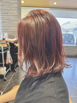 エース 間明店(A) エモージュ可愛いピンクカラー外ハネセミディ