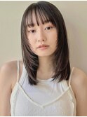 顔まわりレイヤー/ミディアム/ブルージュ/黒髪/ワンレン/小顔