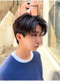 艶センターパートニュアンスパーマダークアッシュ韓国マッシュ